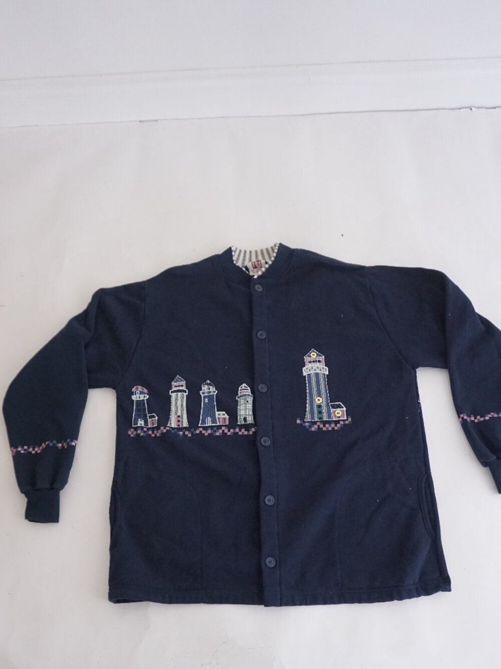 Vintage Art Unlimited Navy Lighthouse Coastal Nautical Harbor Sweatshirt XL